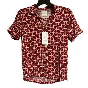 Denim & Flower Ricky Singh Camp Shirt Mens M Red & Beige Geometric Button-Up